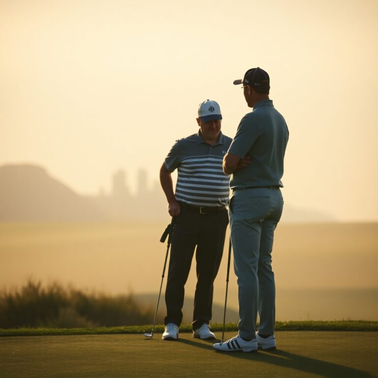 A coach and golfer strategizing together, symbolizing how coaching can guide you toward your goals.