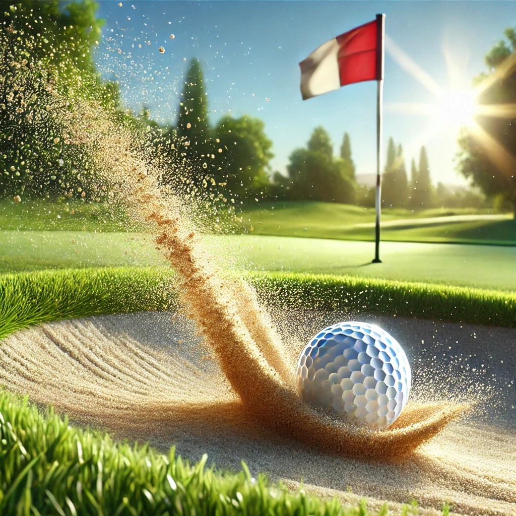 A golf ball escaping a sand trap, symbolizing resilience and overcoming challenges.