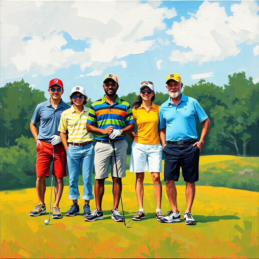 A supportive group of golfers, symbolizing teamwork and motivation.