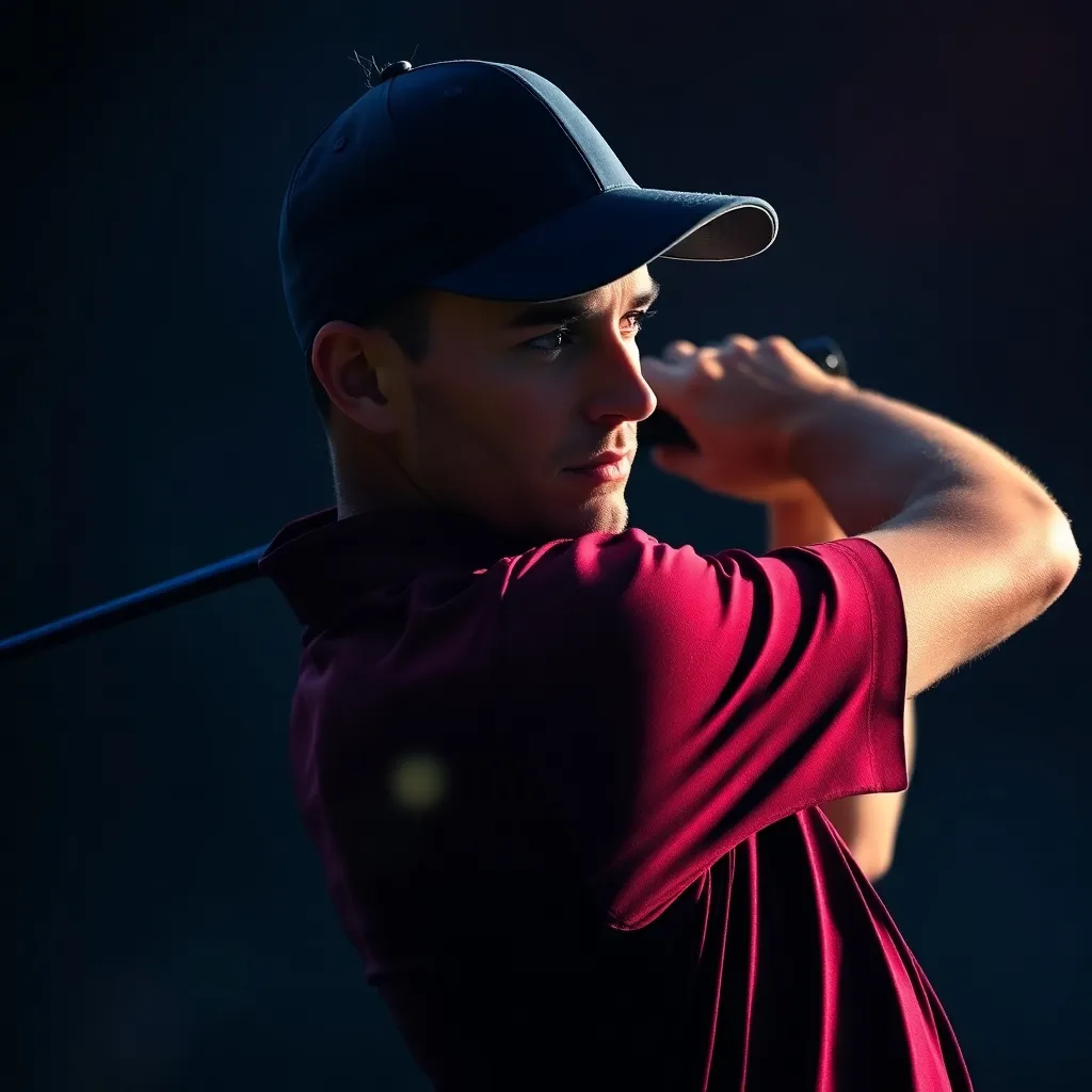 A golfer analyzing a difficult shot, reflecting on challenges and personal growth