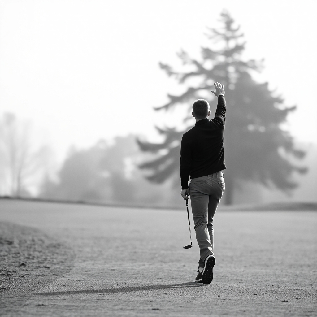 A golfer strides down the fairway, representing resilience and forward movement.