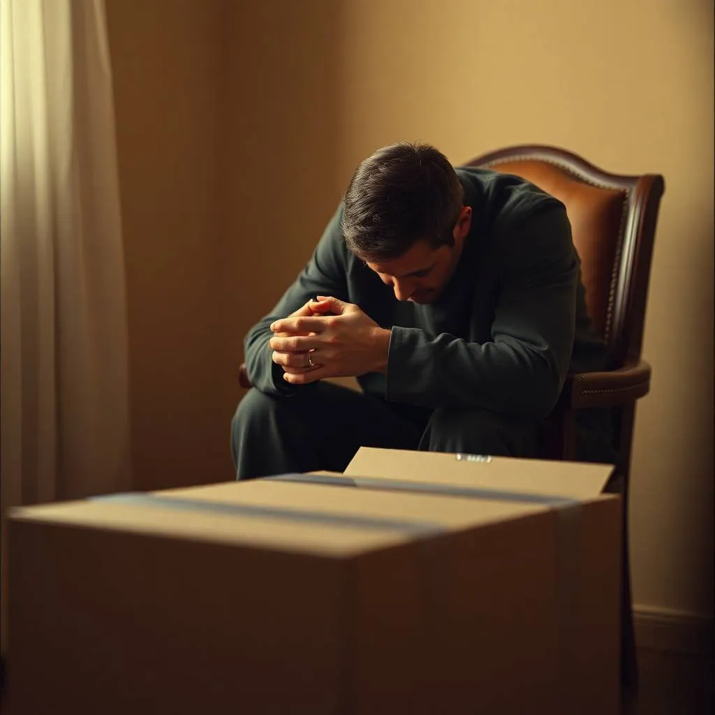 Founder of Golf Ball Wisdom sitting in anxious anticipation before unboxing apparel