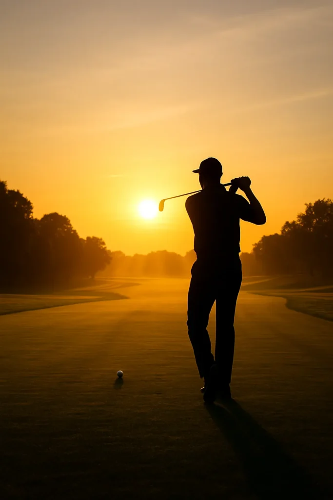 Golfer taking a confident "next shot" in men's personal growth journey.