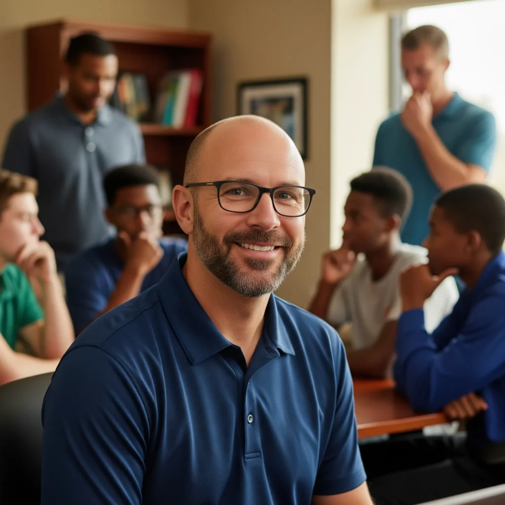 Certified Transformation Life Coach offering support and guidance in a warm setting, symbolizing a safe space for personal growth