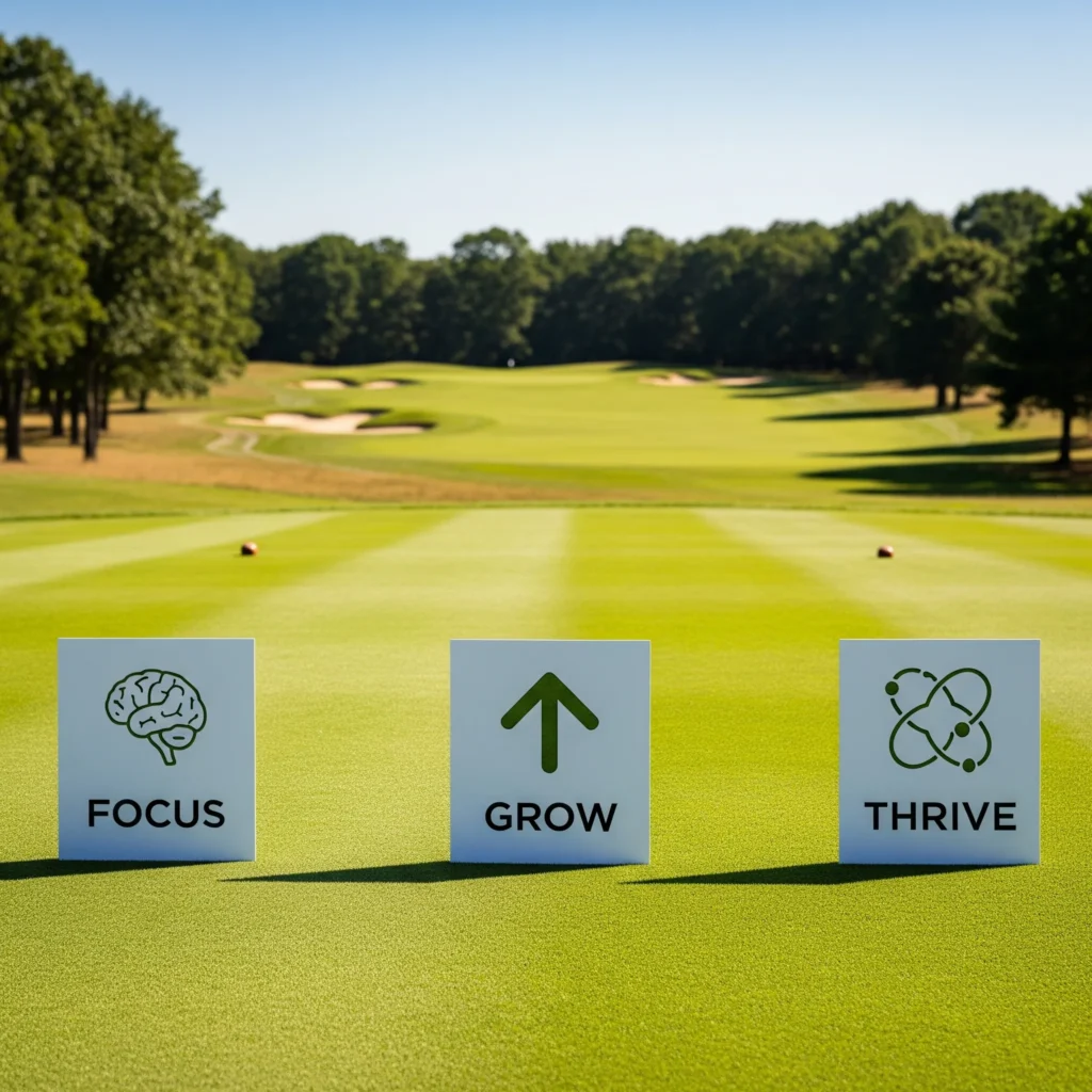 Golf course showing Focus Grow Thrive methodology backed by life coach certification science