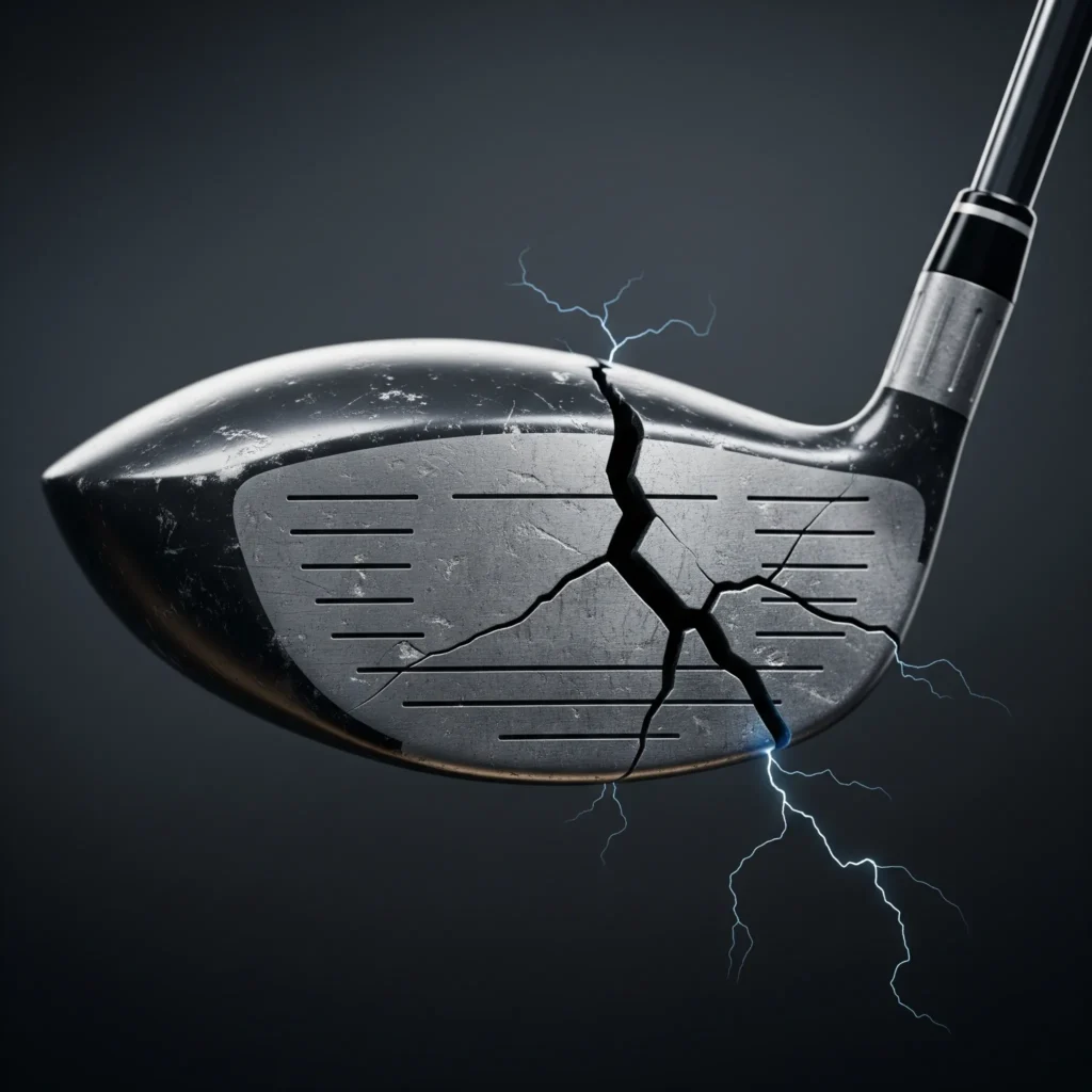 Cracked club head signifying breaking point before breakthrough