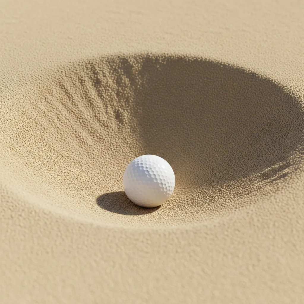 Buried golf ball illustrating fear and procrastination