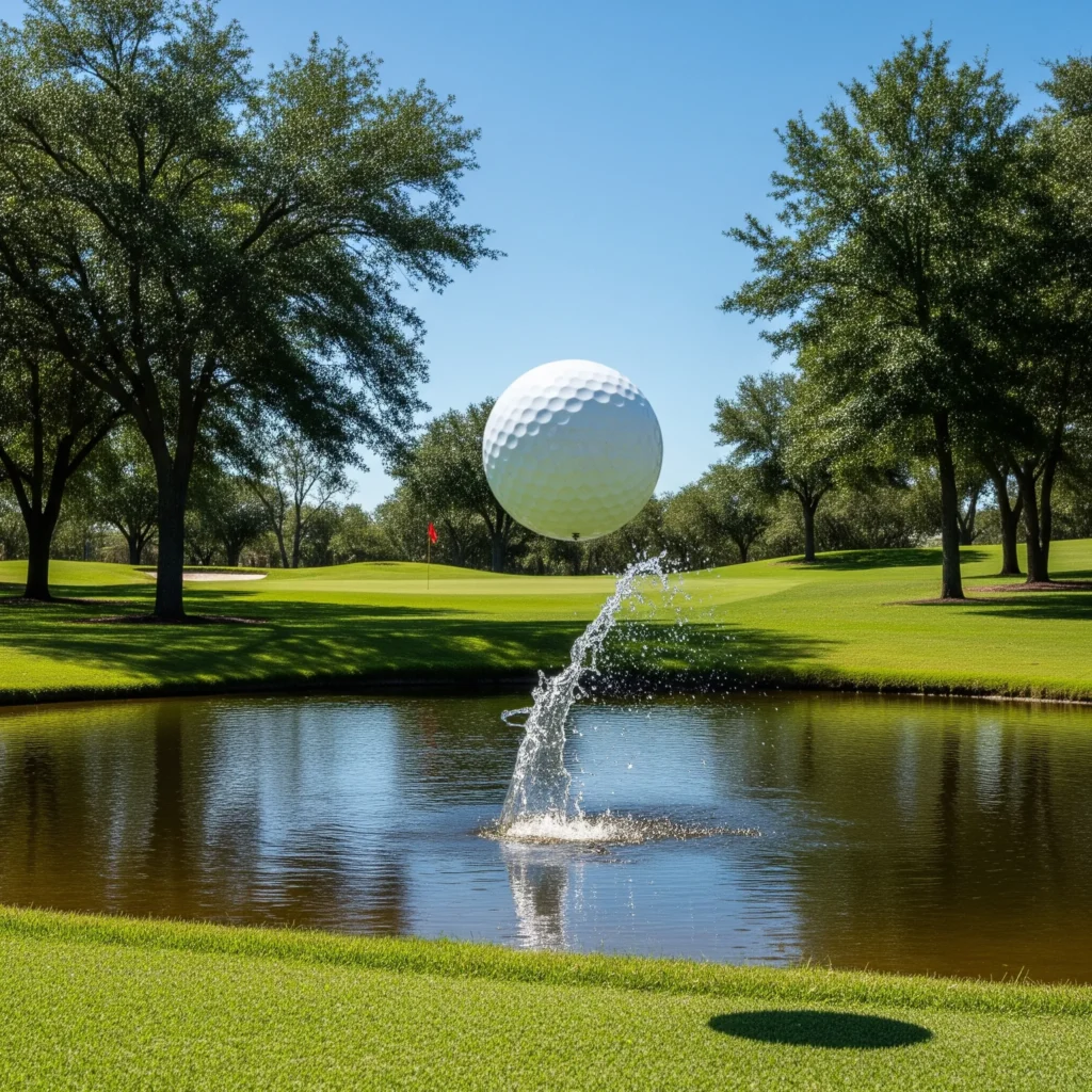 Ball clearing water hazard, illustrating mastery under stress