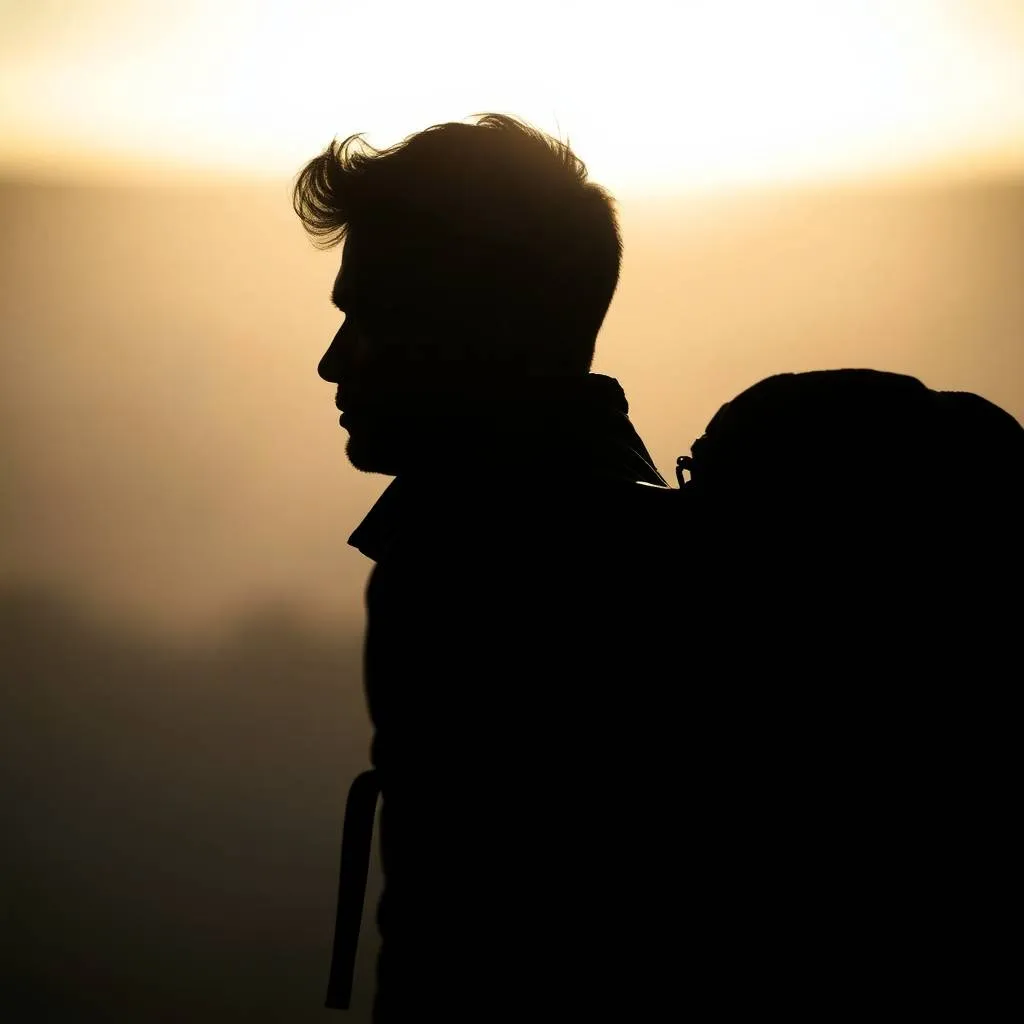 Silhouette of a man with an invisible heavy backpack — the invisible burden men carry