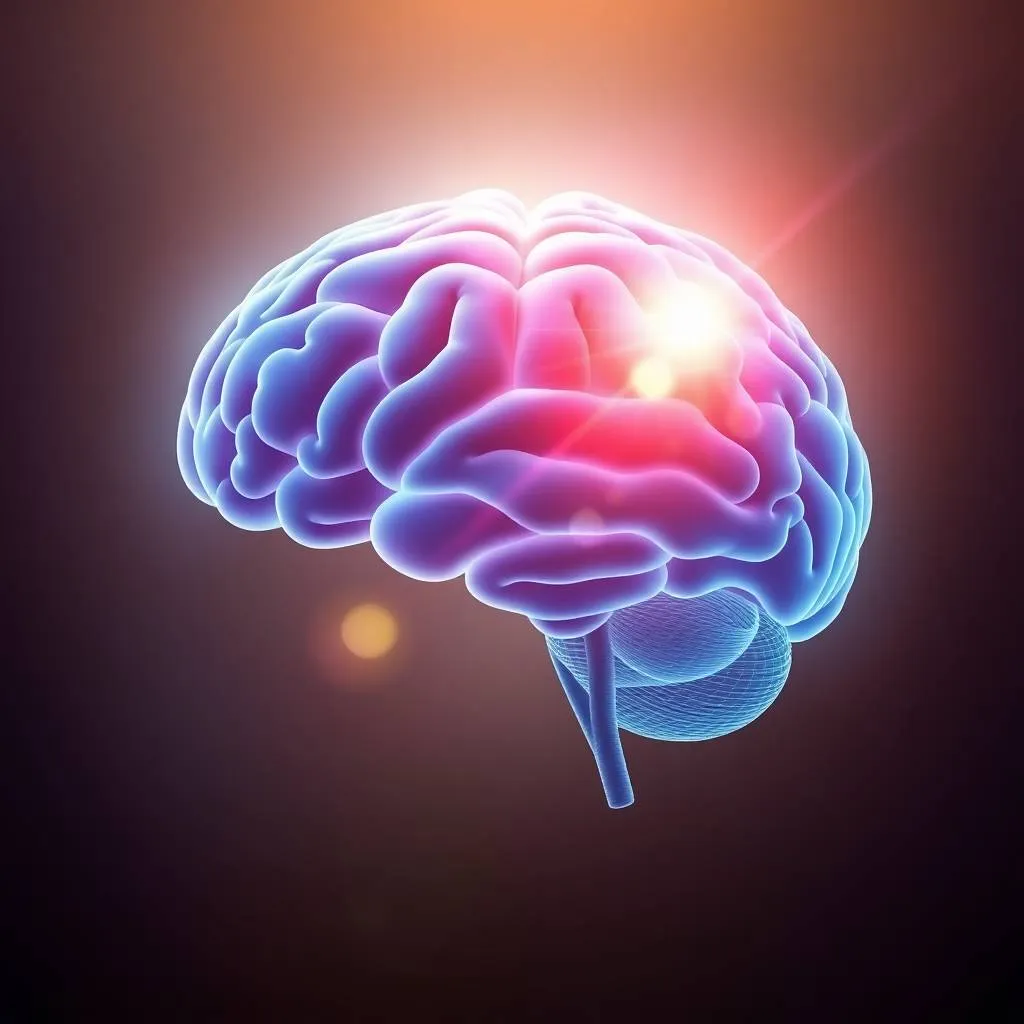 Diagram of the brain highlighting prefrontal cortex and amygdala during stress