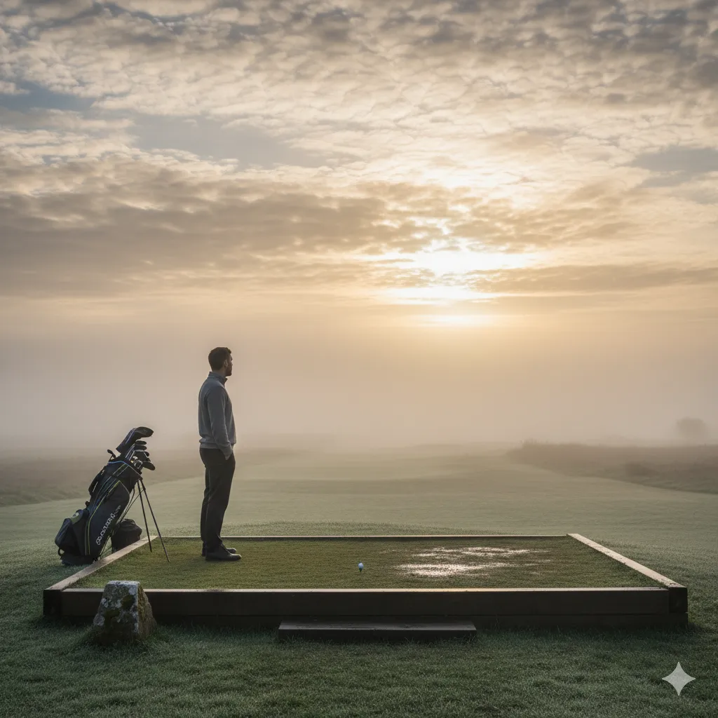 Caddie Clarity session on the course as the sun rises over the first tee