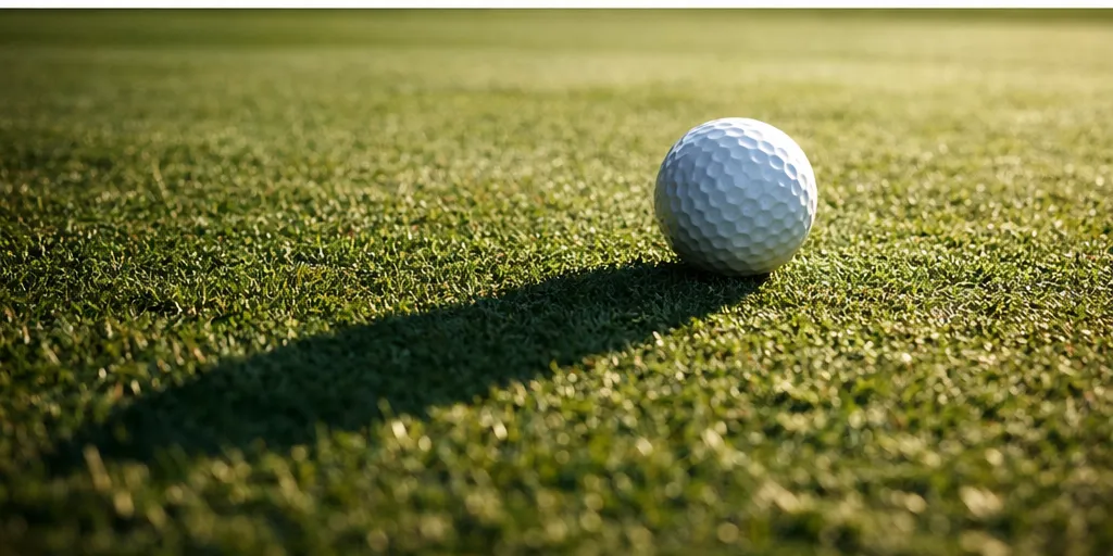 Single golf ball casting a long shadow that symbolizes calm presence looking ahead beyond the end of 2025.
